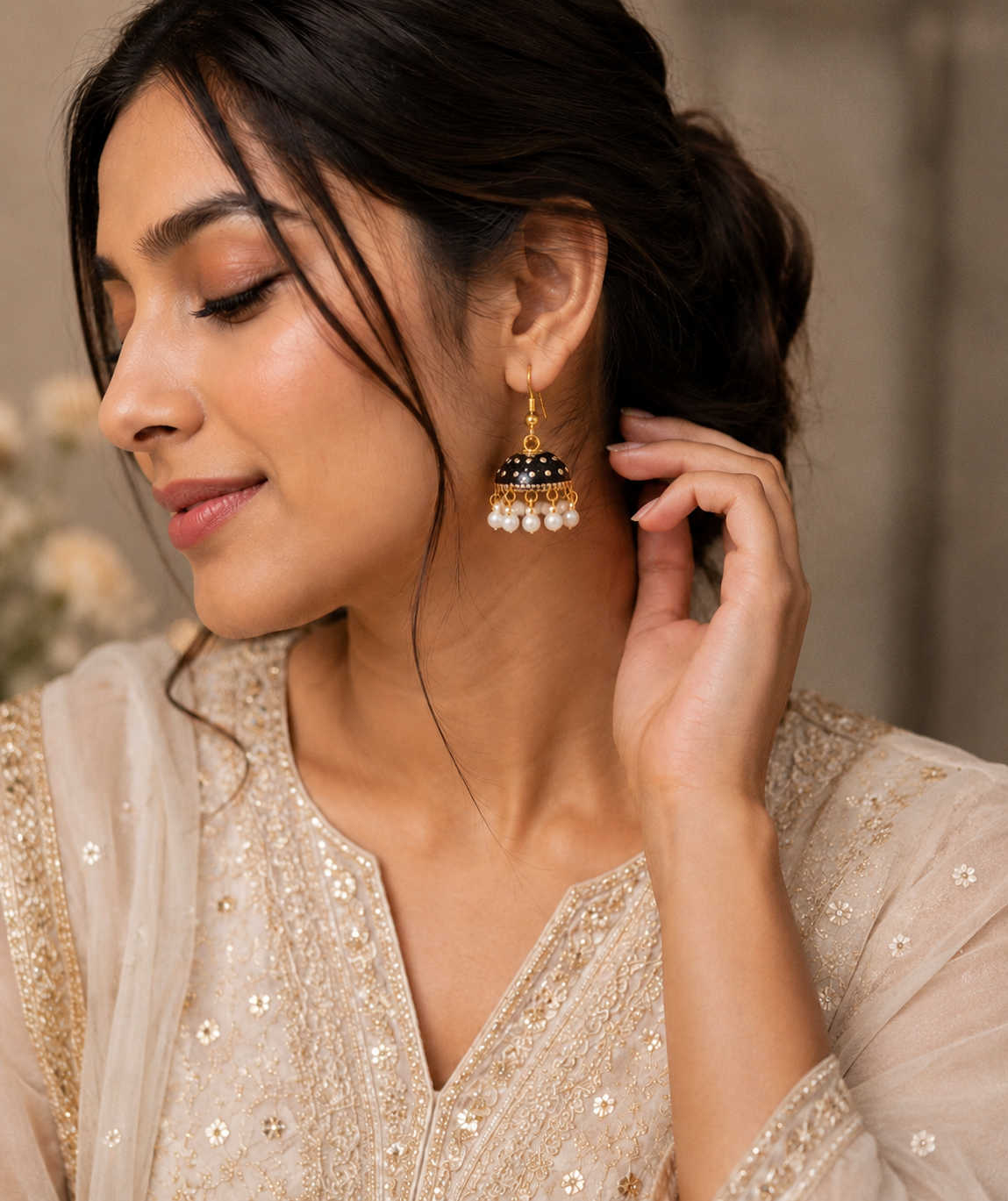 Meenakari Pearl Jhumka Earrings