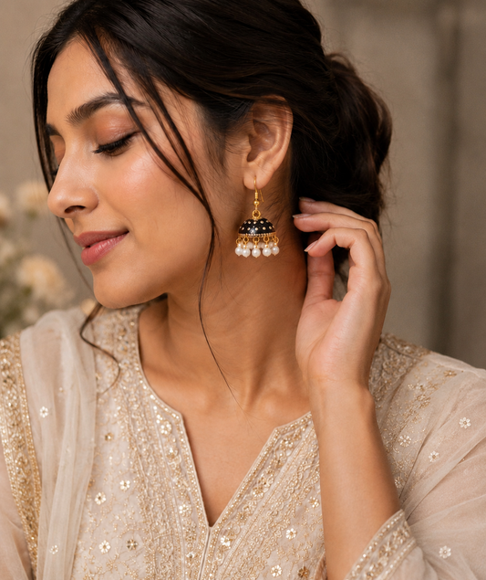 Meenakari Pearl Jhumka Earrings