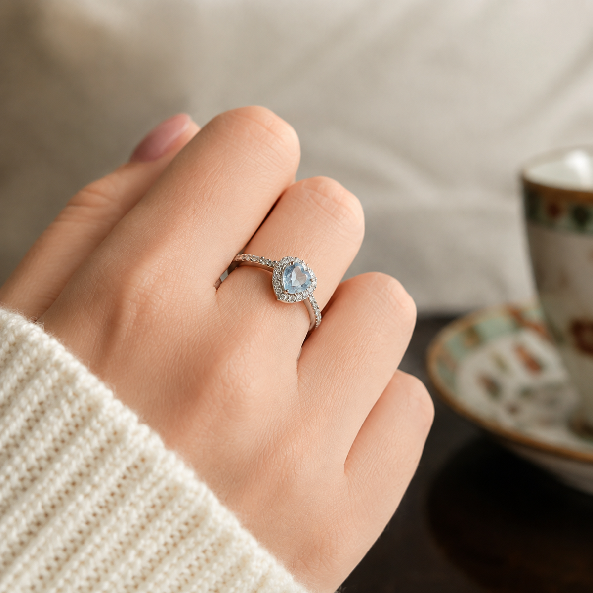 Celestia Heart Zircon Ring - lifestyle shot worn on hand