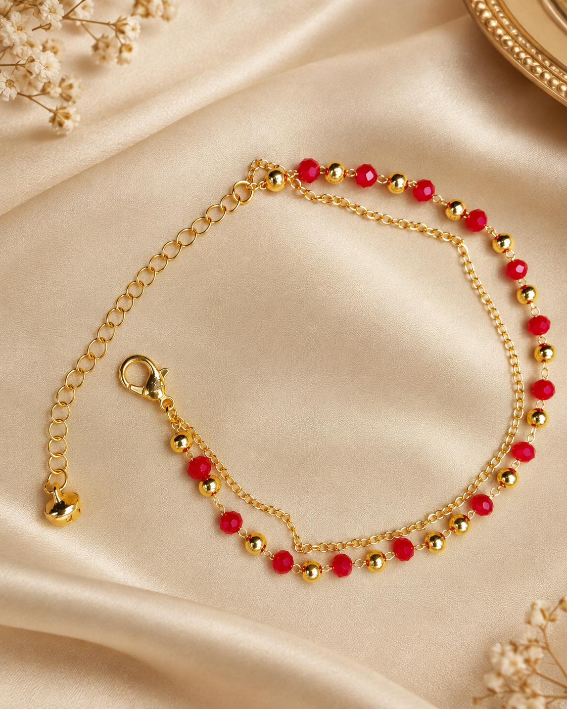 Aurelia Pearl Chain — White & Gold Pazeb