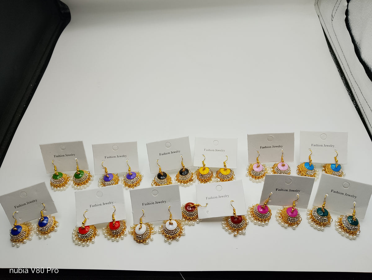 Gulnaar Meena Jhumka Stonework & Pearl Drop Jhumka