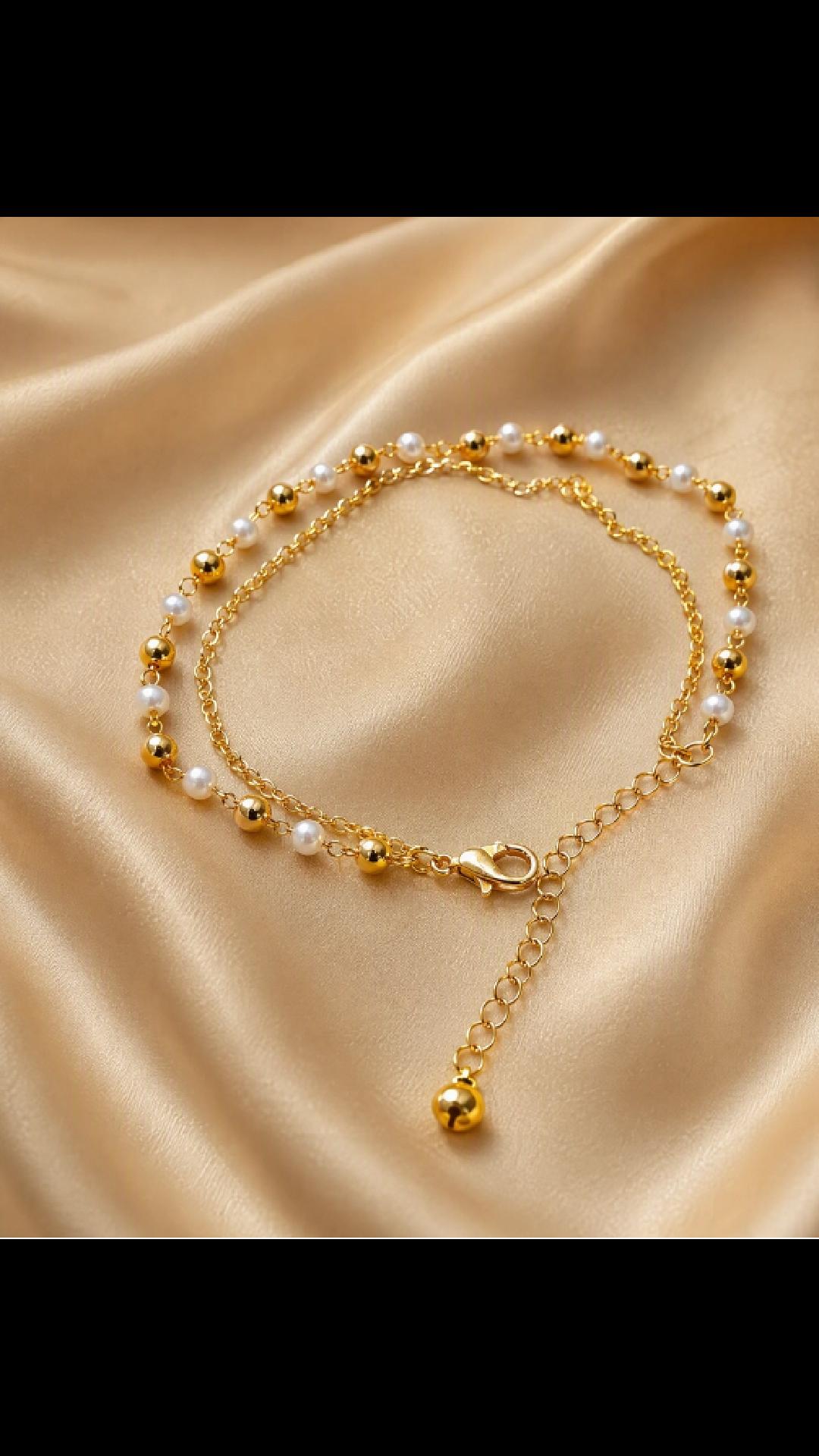 Aurelia Pearl Chain — White & Gold Pazeb