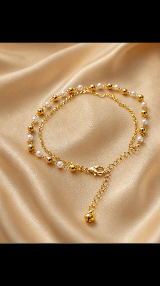 Aurelia Pearl Chain — White & Gold Pazeb