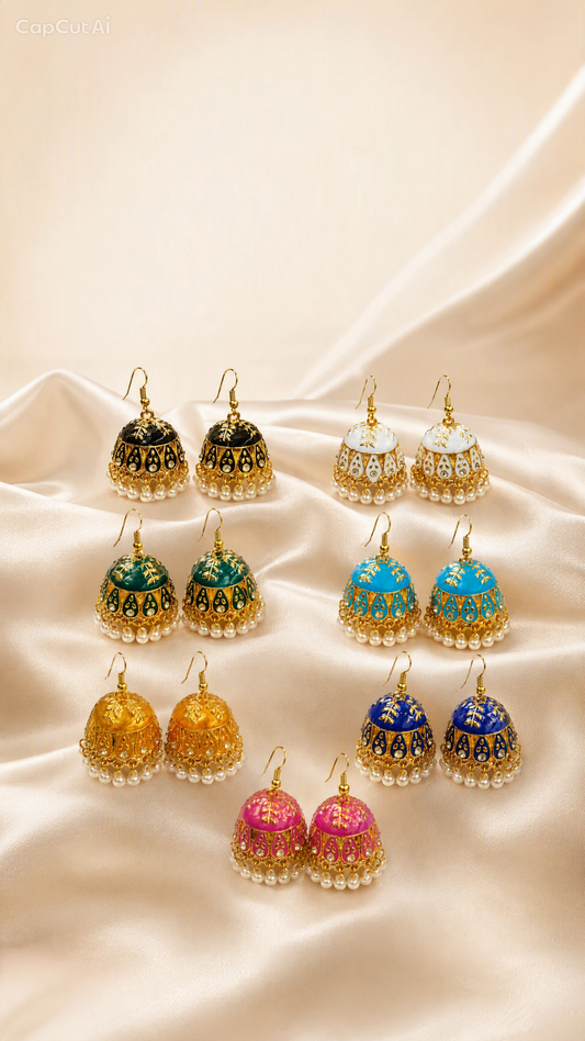 Noir Jharoka Jhumki | Black & Gold Pearl Hanging Earrings