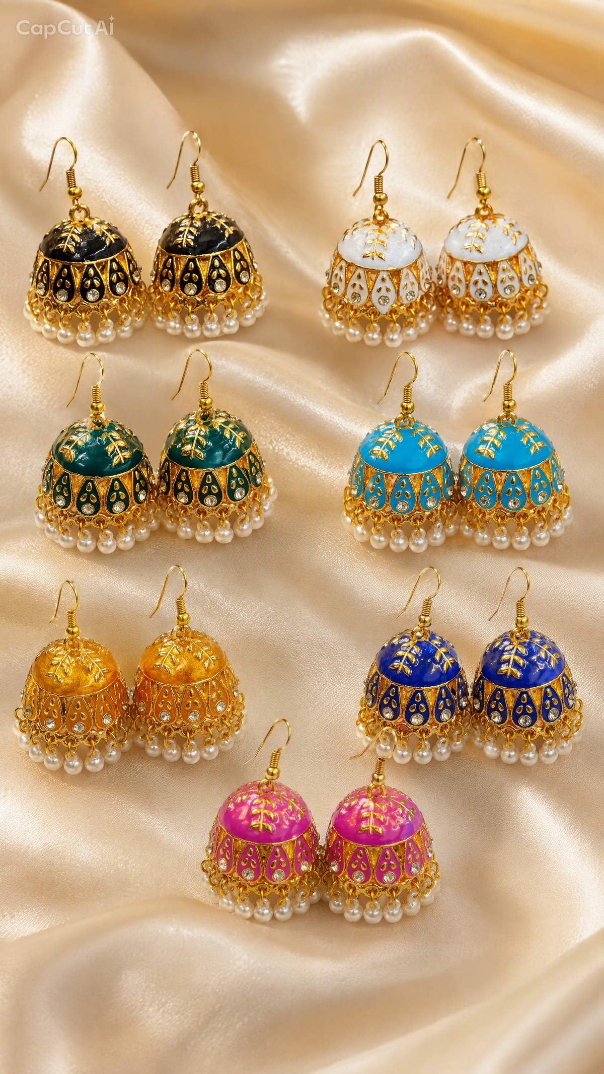 Noir Jharoka Jhumki | Black & Gold Pearl Hanging Earrings